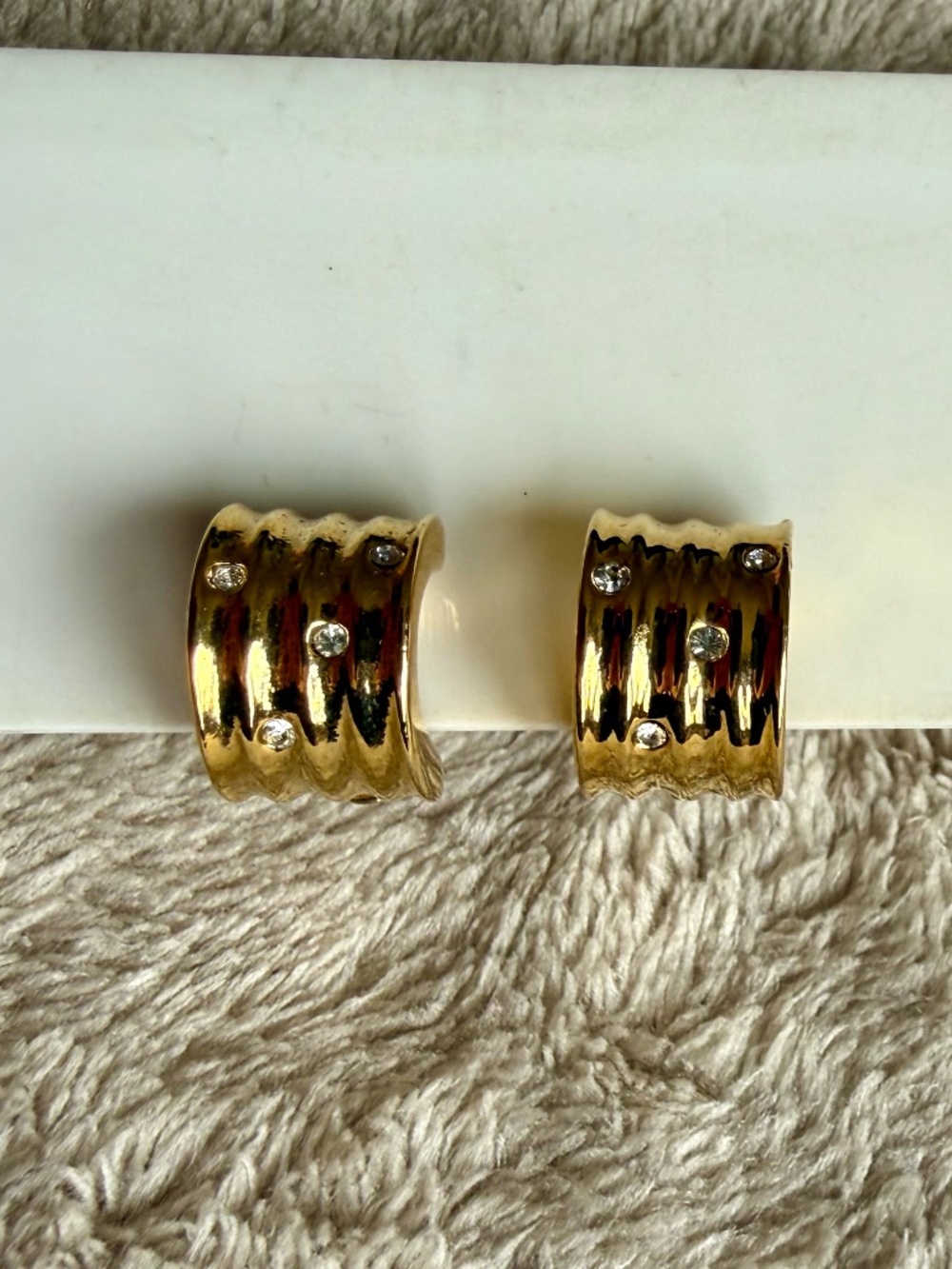 Vintage 1990s Gold-Tone with Inset Rhinestones Cuff/Huggie Clip-On Earrings